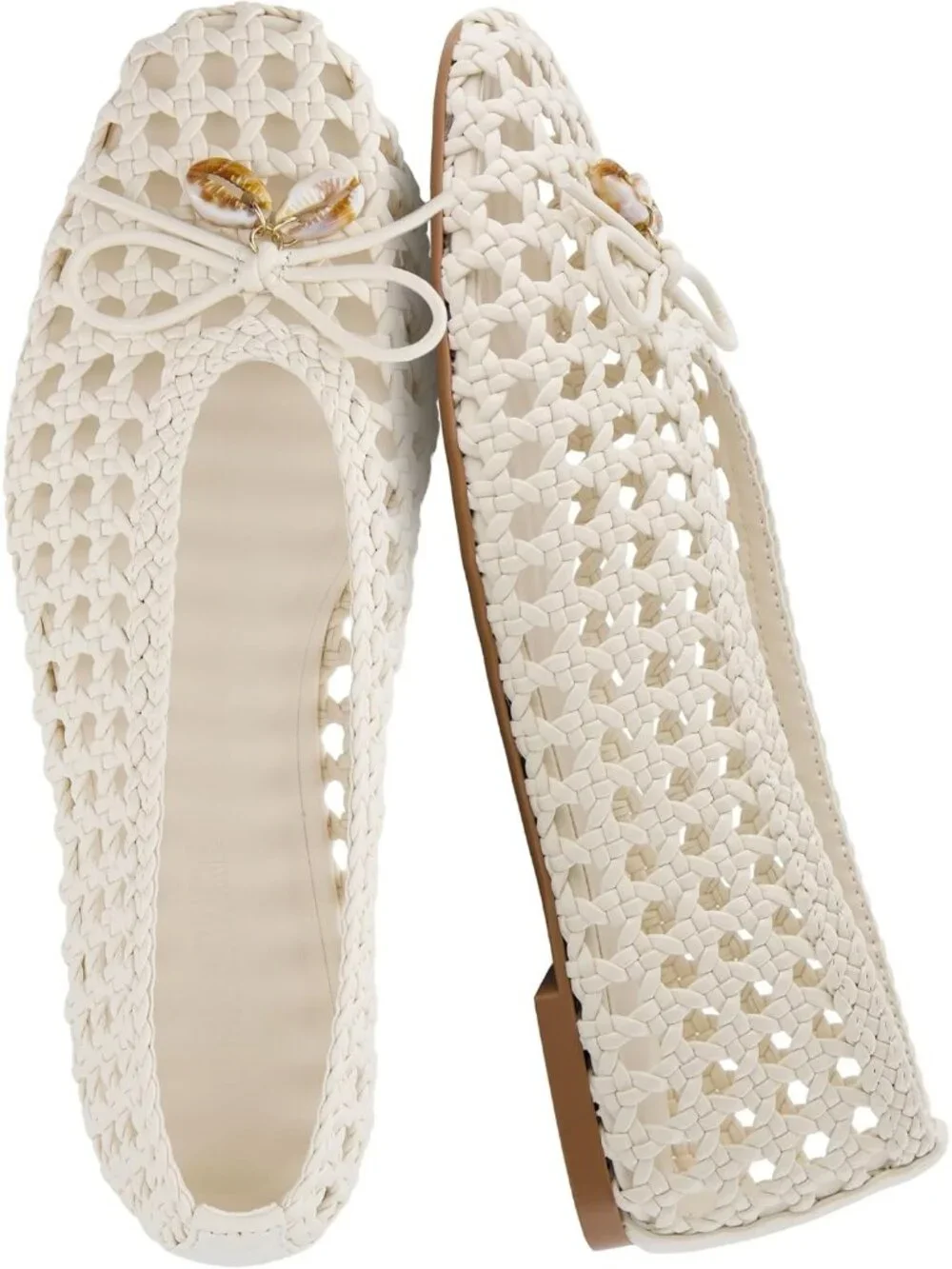 Women's Ivory Faux Leather Witty Hand Woven Ballet Comfortable Pointed Toe Flats